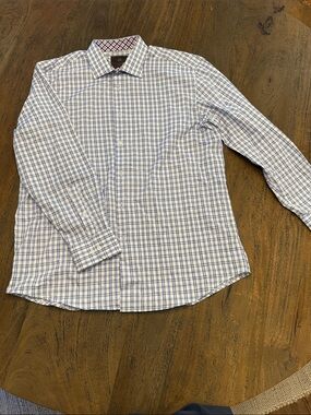 Men's White and Blue Check Dress Shirt - Tailored Collar
